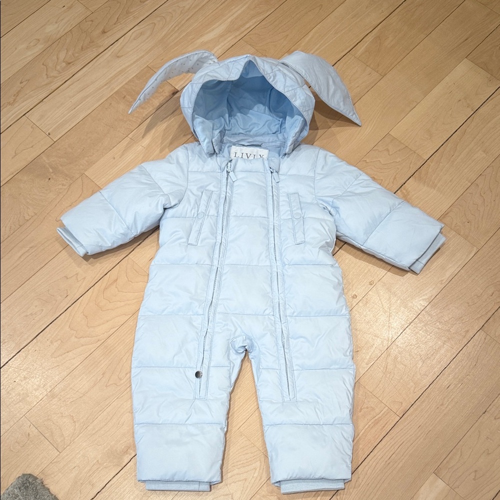 Lively Light Blue Hooded Baby Snowsuit